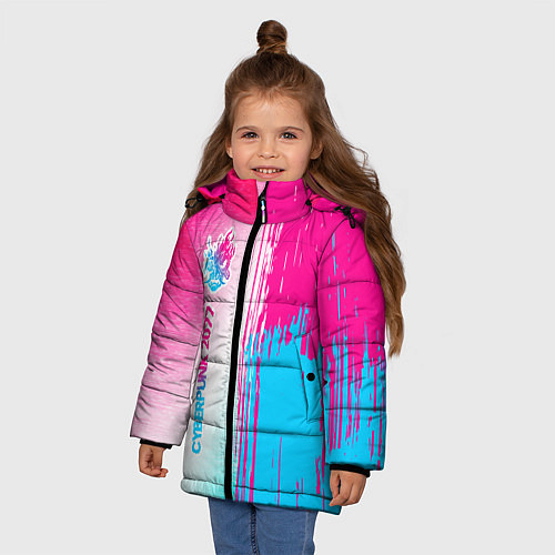Зимняя куртка для девочки Cyberpunk 2077 neon gradient style по-вертикали / 3D-Черный – фото 3