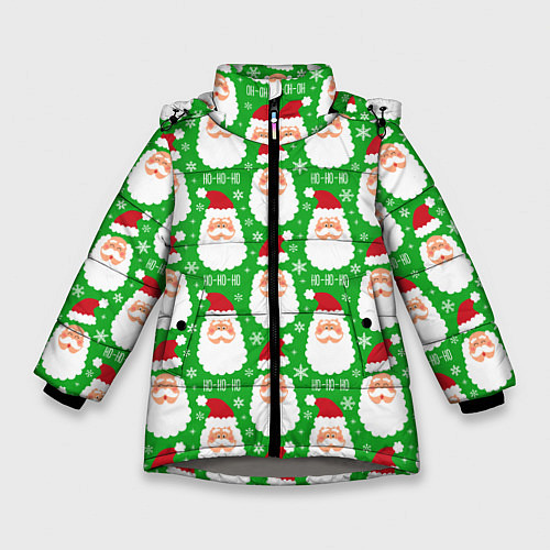 Зимняя куртка для девочки Дед Мороз на зеленом фоне / 3D-Светло-серый – фото 1