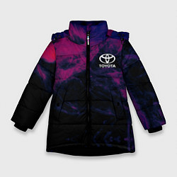 Куртка зимняя для девочки Тойота на фоне сиреневого дыма, цвет: 3D-черный