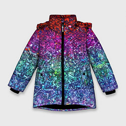 Куртка зимняя для девочки Разноцветные узоры красные синие и фиолетовые, цвет: 3D-черный