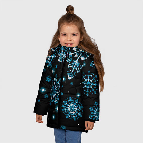 Зимняя куртка для девочки Кружение снежинок / 3D-Черный – фото 3