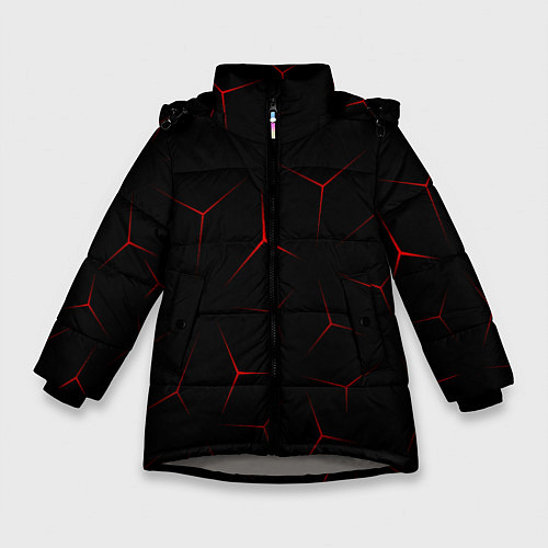 Зимняя куртка для девочки Красный кибер узор / 3D-Светло-серый – фото 1