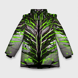 Куртка зимняя для девочки Киберпанк доспех зелёный, цвет: 3D-черный