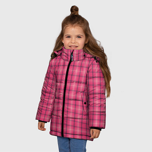 Зимняя куртка для девочки Розовая клетка классическая / 3D-Светло-серый – фото 3