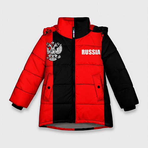 Зимняя куртка для девочки Красный и черный - герб РФ / 3D-Светло-серый – фото 1