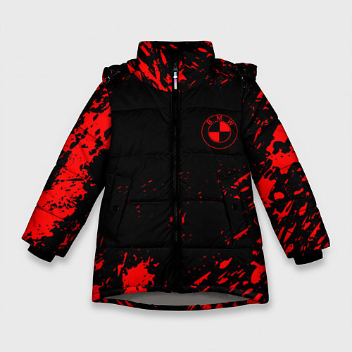 Зимняя куртка для девочки BMW красные краски на чёрном / 3D-Светло-серый – фото 1