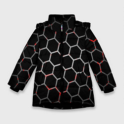 Куртка зимняя для девочки Шестиугольник пчелиный улей, цвет: 3D-черный