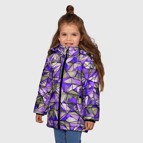 Зимняя куртка для девочки Маленькие фиолетовые треугольники / 3D-Черный – фото 3
