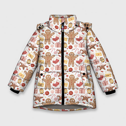 Зимняя куртка для девочки Пряничный человечек / 3D-Светло-серый – фото 1