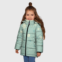Куртка зимняя для девочки Снежинки и звезды на матно зеленем, цвет: 3D-светло-серый — фото 2
