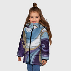 Куртка зимняя для девочки Абстрактный волнистый узор фиолетовый с голубым, цвет: 3D-красный — фото 2