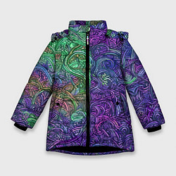 Зимняя куртка для девочки Вьющийся узор фиолетовый и зелёный