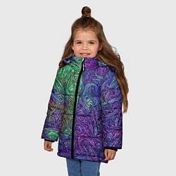 Куртка зимняя для девочки Вьющийся узор фиолетовый и зелёный, цвет: 3D-черный — фото 2