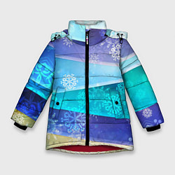 Куртка зимняя для девочки Абстрактный синий волнистый фон со снежинками, цвет: 3D-красный