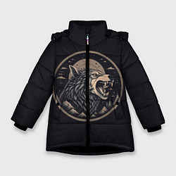 Куртка зимняя для девочки Волк хищник, цвет: 3D-черный
