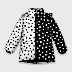 Куртка зимняя для девочки Две половины чёрный и белый горошек, цвет: 3D-черный