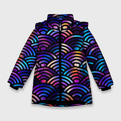 Куртка зимняя для девочки Разноцветные волны-чешуйки, цвет: 3D-черный