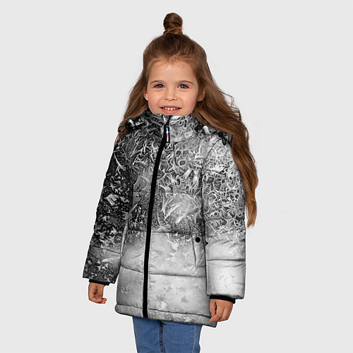 Зимняя куртка для девочки Серый лёд и снежинки / 3D-Светло-серый – фото 3
