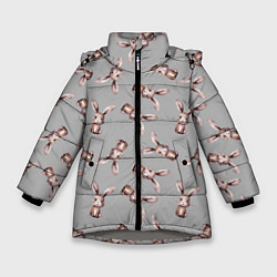 Куртка зимняя для девочки Зайцы на сером фоне, цвет: 3D-светло-серый