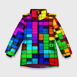 Куртка зимняя для девочки Радужный кубизм, цвет: 3D-красный