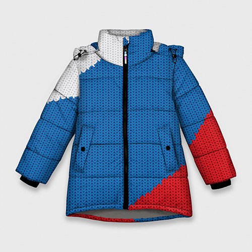 Зимняя куртка для девочки Белый синий красный вязаный фон / 3D-Светло-серый – фото 1