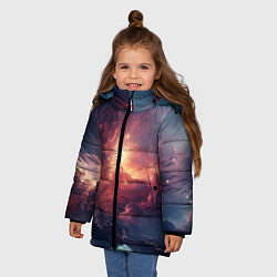 Куртка зимняя для девочки Космические облака, цвет: 3D-светло-серый — фото 2