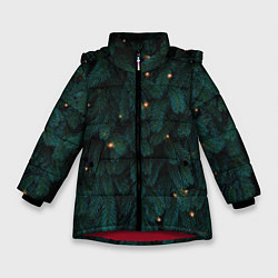Куртка зимняя для девочки Ёлка и гирлянды, цвет: 3D-красный