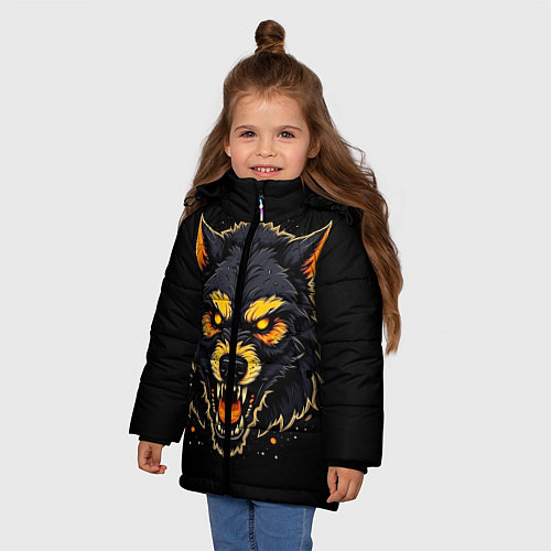 Зимняя куртка для девочки Волк чёрный хищник / 3D-Черный – фото 3