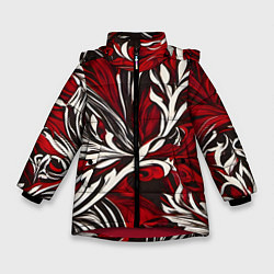 Зимняя куртка для девочки Красно белый узор на чёрном фоне