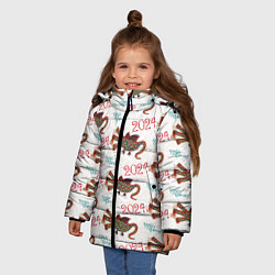 Куртка зимняя для девочки Паттерн с русским драконом, цвет: 3D-черный — фото 2