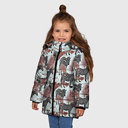 Куртка зимняя для девочки Зебры в пальмах, цвет: 3D-светло-серый — фото 2