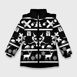 Куртка зимняя для девочки Новогодняя ёлка олень и дракон, цвет: 3D-черный
