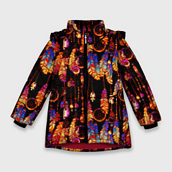Куртка зимняя для девочки Ловцы снов с яркими перьями, цвет: 3D-красный