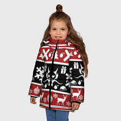 Куртка зимняя для девочки Новогодний дракон и олени, цвет: 3D-черный — фото 2