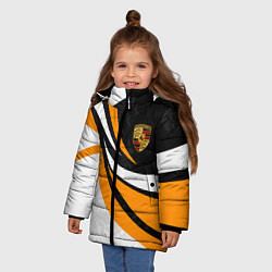 Куртка зимняя для девочки Porsche - Оранжевая абстракция, цвет: 3D-светло-серый — фото 2