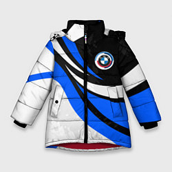 Куртка зимняя для девочки BMW - синяя абстракция, цвет: 3D-красный