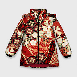 Зимняя куртка для девочки Японские хризантемы с сакурой