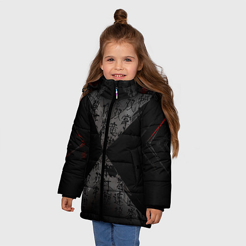 Зимняя куртка для девочки Японские иероглифы текстуры / 3D-Черный – фото 3
