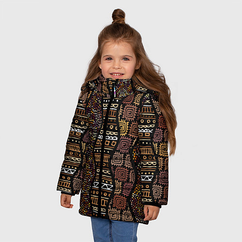 Зимняя куртка для девочки Волнистый этнический орнамент / 3D-Черный – фото 3