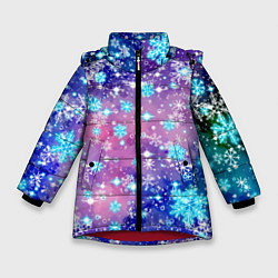 Куртка зимняя для девочки Снежинки - морозный паттерн, цвет: 3D-красный