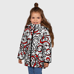 Куртка зимняя для девочки Красный кружевной узор, цвет: 3D-черный — фото 2