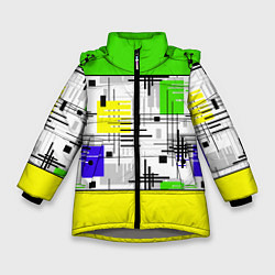 Куртка зимняя для девочки Узор из полос желтого и зеленого цвета, цвет: 3D-светло-серый