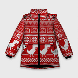 Куртка зимняя для девочки Динозаврик гугл хром - красный, цвет: 3D-черный