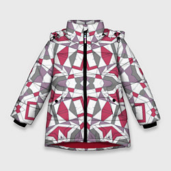 Зимняя куртка для девочки Геометрический узор красно серый