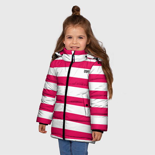 Зимняя куртка для девочки Красно белый узор в полоску / 3D-Черный – фото 3