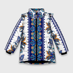 Куртка зимняя для девочки Цветочный этнический орнамент, цвет: 3D-черный