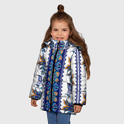 Куртка зимняя для девочки Цветочный этнический орнамент, цвет: 3D-черный — фото 2
