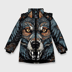 Куртка зимняя для девочки Дикий волк с узорами, цвет: 3D-черный