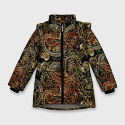 Куртка зимняя для девочки Золотые узоры пейсли, цвет: 3D-светло-серый