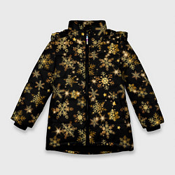 Куртка зимняя для девочки Россыпи золотых снежинок, цвет: 3D-черный